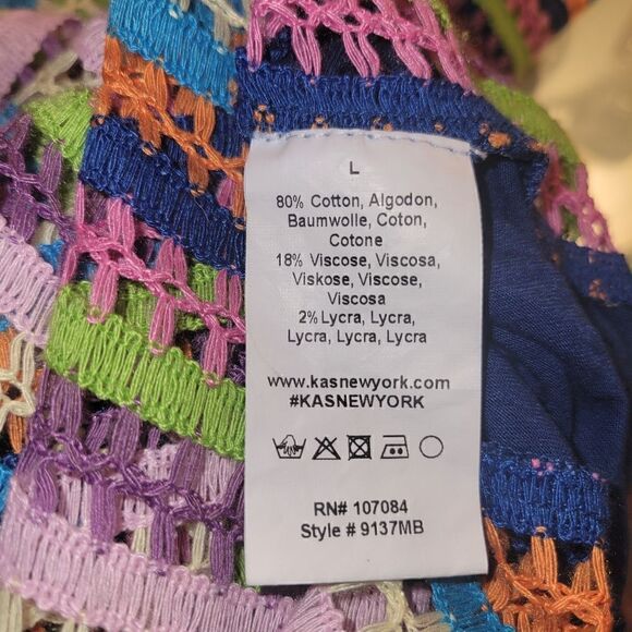 KAS New York Anthropologie Swimsuit Swim Cover Up Rainbow Color Loose Knit L - Picture 13 of 13